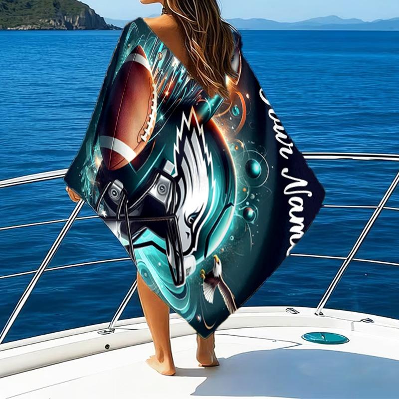 1pc Fashion Cool Eagle Logo1 Beach Towel with Custom Name, Beach/Swimming/Bath/Picnic/Camping Towel, Suitable for Seaside Beaches