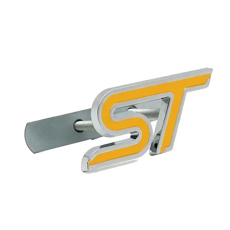 yvmsj9 3D Metal ST Letters Badge Car Front Grille Emblem Decals for Ford Mondeo Kuga Ranger Mustang F150 Aspire Everest Fiesta Focus