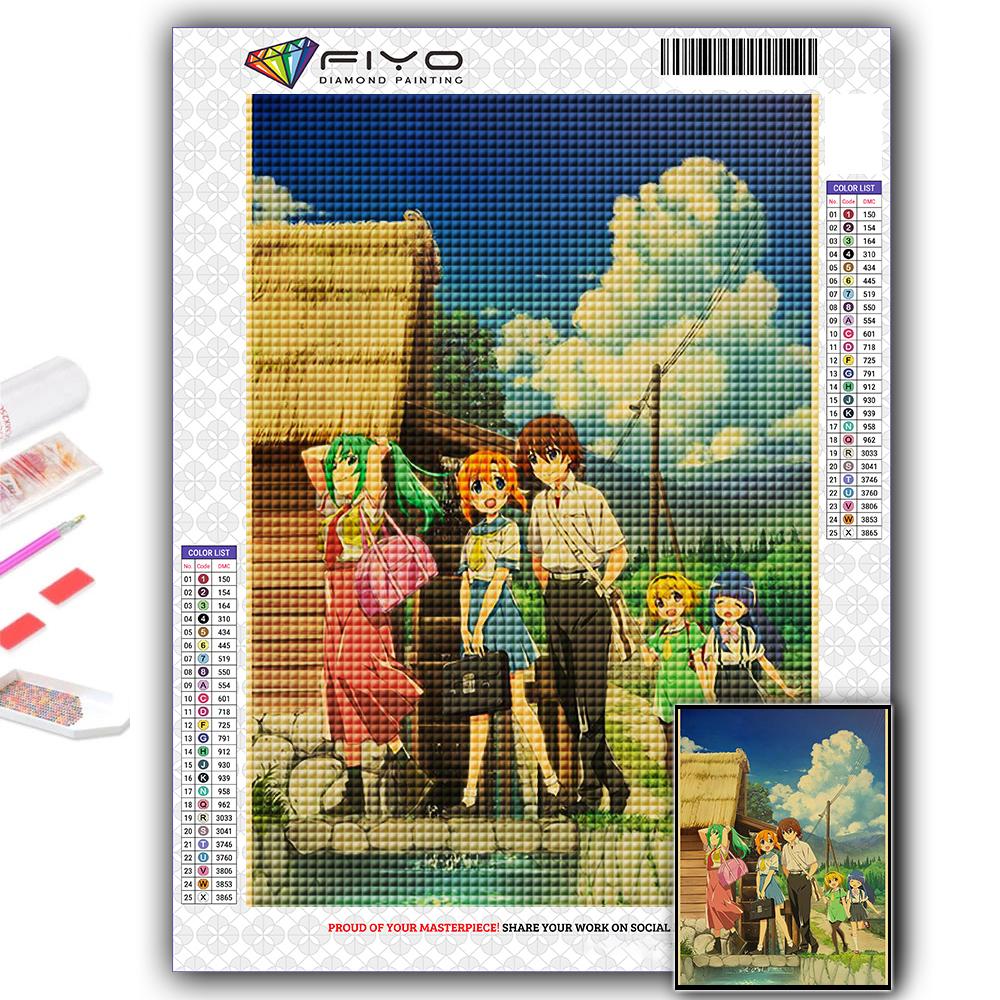 5D Алмазная картина Аниме Когда они плачут Хигураши DIY Алмазная вышивка Горный хрусталь Украшение дома