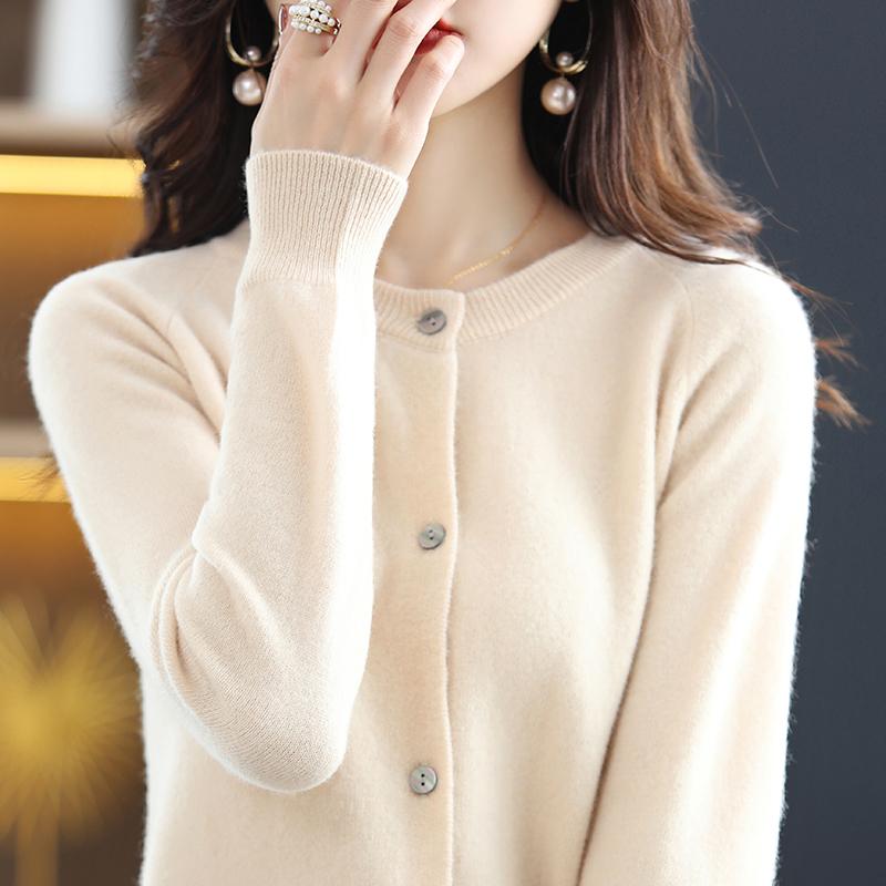 Женский кашемировый кардиган Qinghe Cashmere 30% кашемира 70% шерсти Осенне-зимний утолщенный кашемировый кардиган Мягкий и теплый