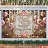 2D Sweet 15 Photo Backdrop with Diamond Number 15, Pink Gold Balloons and Flowers