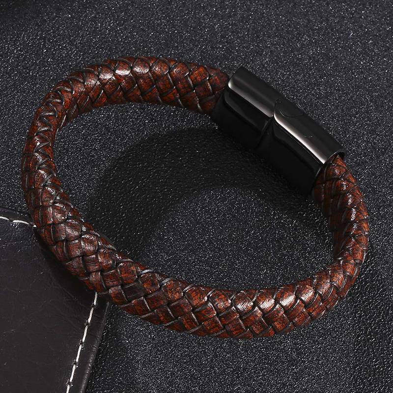 Vintage Men Jewelry Braided Leather Bracelet Stainless Steel Clasp Fashion Bangles Wristband Jewelry Gifts