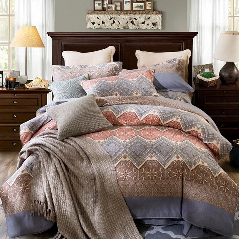 Комплект из четырех предметов из плотного хлопкового потертого материала, легкое роскошное теплое одеяло из чистого хлопкового набивного потертого материала, комплект из четырех предметов из простыни