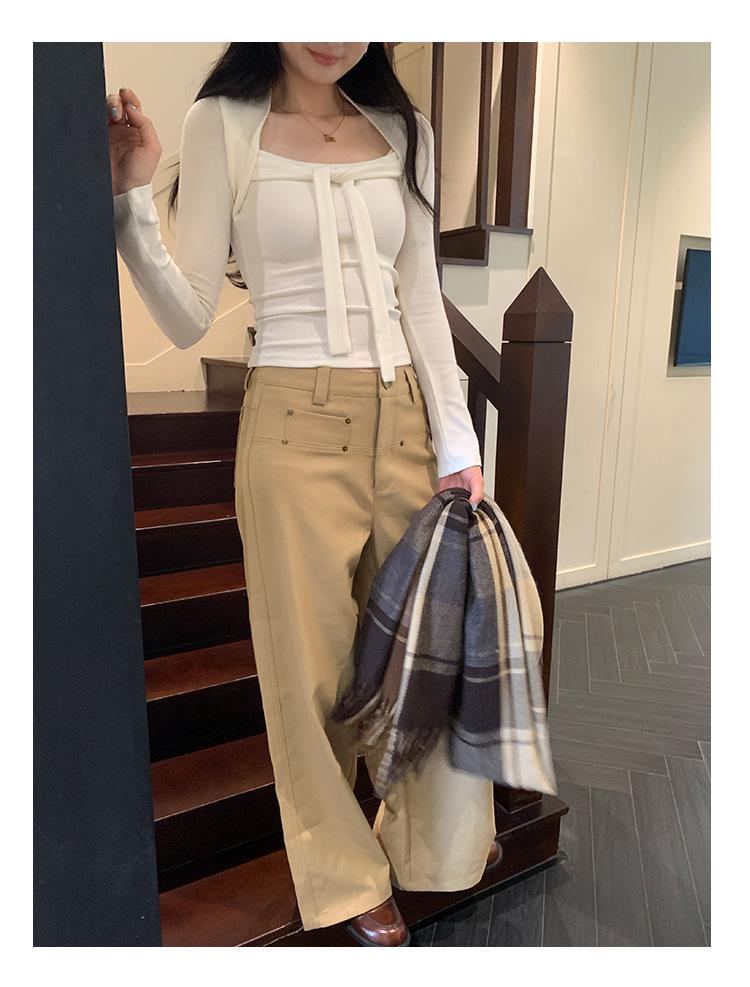 Chic Square Neck Lace-Up Slim Fit Short Top for Women - Autumn/Winter Fashion
