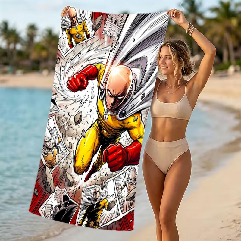Beach Towel with One Punch Man Saitama Pattern - soft,absorbent,machine washable Lightweight&Modern,swimming,Travel Essentials