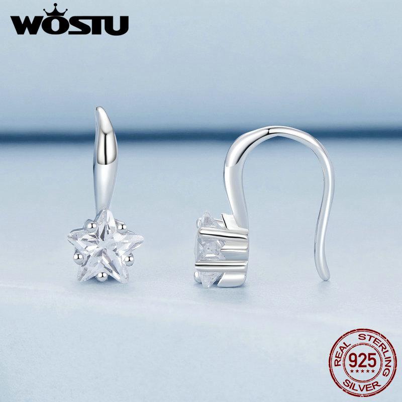 WOSTU Оригинальные ушные крючки из стерлингового серебра 925 пробы с зеленой звездой, пряжки для ушей с нано-камнем, ювелирные украшения для женщин, роскошный подарок для вечеринки