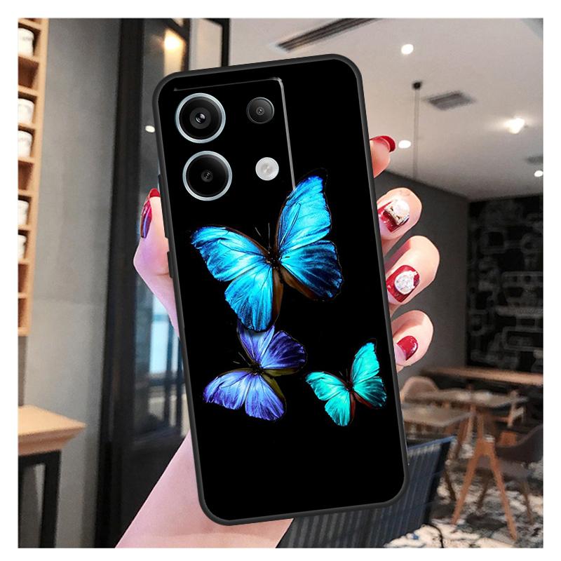 Детский чехол с синими бабочками для Xiaomi Redmi Note 13 12 10 9 8 11 Pro 12S 11S 10S 9S Remdi 13C 9C 10C 12C