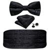 Barry.Wang Mens Cummerbund Belt and Bowtie Set Silk Pre Bow Tie Hanky Cufflink Set