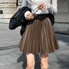 French Pu Leather Pleated Skirt Women, Autumn New Anti-light Elastic High-waisted A-word Short Skirt Pants