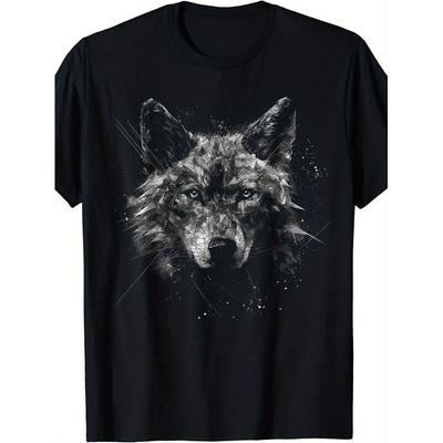 Wolf Art Men's & Women's Wolf T-Shirt - Cotton Black Wolf Print with White Wolf & Grey Tones - Casual Short Sleeve Round Neck Tee for Animal Lovers,