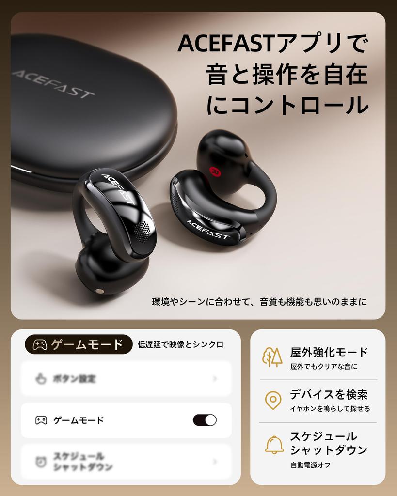 ACEFAST Беспроводной Ear Cuff Bluetooth с ИИ Шумоподавление Быстрый Специальный Легкий True Wireless Костная Проводимость Еще ACECLIP Черные Наушники, Тип, 5.4,