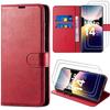 Silicone Case - E.F.CONNECTION - For Xiaomi Redmi Note 14 Pro 5G - Red PU Leather - 2 Tempered Glasses - Shockproof