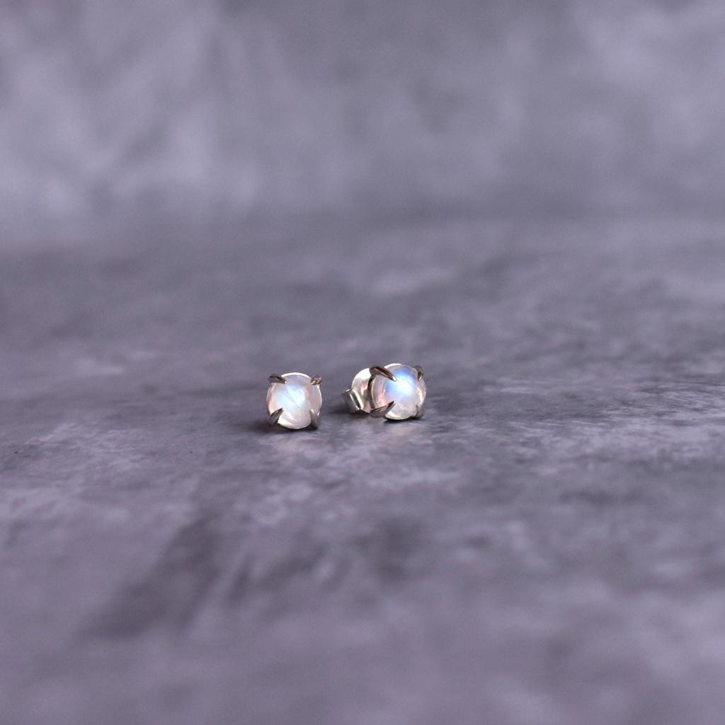 Natural Moonstone tiny studs, Sterling Silver unique everyday earrings, celestial gemstone small bohemian jewelry for Women, cute gift ideas