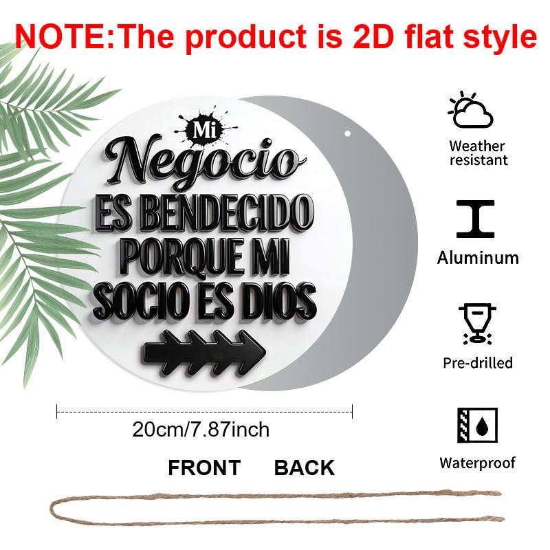 2D Flat 1pc Vintage Shop Signage Hanging Aluminium Decoration Plaque, "Negocio Es Bendecido Porque Mi Socio Es Dios" Lettering Sign, Office Decor