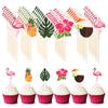 24Pcs Hawaiian Cupcake Decoration Flamingo Pineapple Palm Leaf Toothpick Tropical Summer Beach Birthday Party Cake Decoration