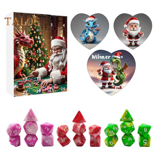DND Dice Адвент-календарь 2024 Акриловые разноцветные многогранные игральные кости Набор для геймеров Ролевые игры 24-дневный рождественский календарь обратного отсчета