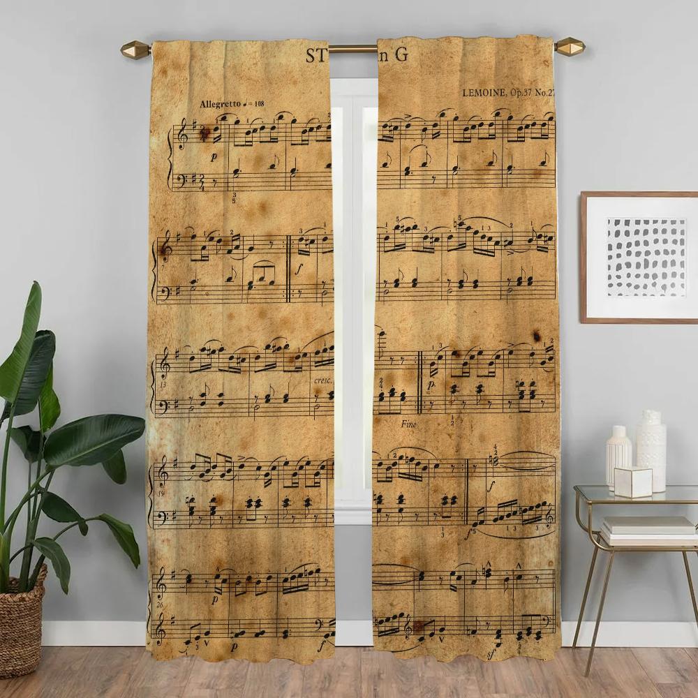 Vintage Music Note Anti-mosquito Curtains for Camera Window Curtain for Room 2 Panel Shades Home Interior Curtains Partition