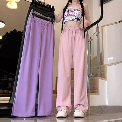 Весенние и осенние серые спортивные брюки для женщин, свободные по ноге, корейский стиль, высокая талия, обтягивающие ноги, широкие прямые ноги, повседневные спальные брюки