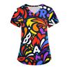 Плюс Размер Печатный Рабочий Униформа Топы Для Женщин Крест V-образный Вырез Карнавальный Принт Короткий Рукав Забавные Футболки Рабочая Одежда Футболка С Карманами