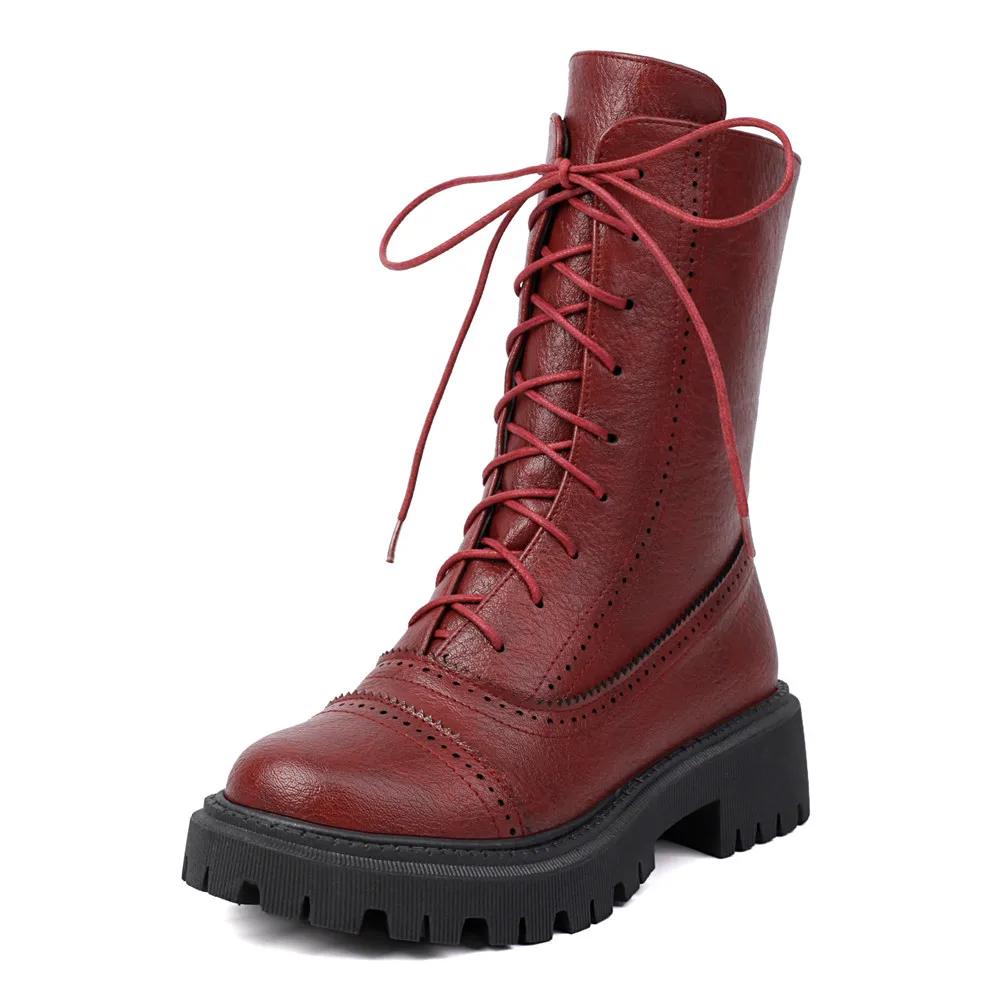 Мода 2025 Осень Зима Новые Ботинки Женские Женские На Высоком Каблуке На Шнуровке Ботильоны на Платформе Искусственная Кожа Женская Обувь Zapatos Mujer