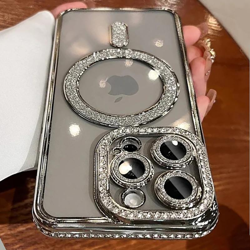 Новый модный прозрачный чехол с блестками и бриллиантами для iPhone17 16 15 14 13 17 12 Pro Max Магнитный бампер с поддержкой беспроводной зарядки