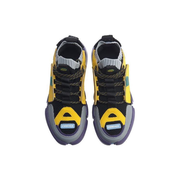 Li Ning Скользкие, износостойкие, дышащие, средней высоты, винтажные баскетбольные кроссовки, женские, черные, серые, желтые AGBN062-18