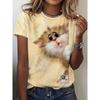 Women Cat Print Design Harajuku Casual Short Sleeved Top Fashionable Trend