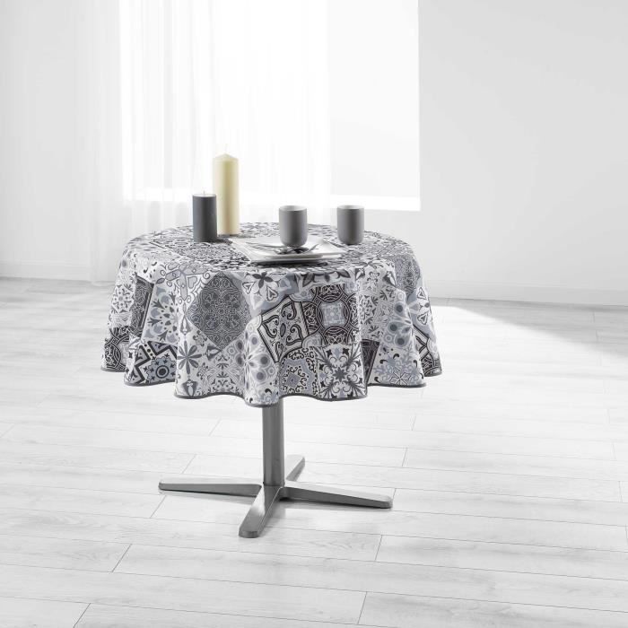 Nappe Ronde - DOUCEUR D'INTERIEUR - 180 Cm - Polyester - Imprimé Persan - Gris