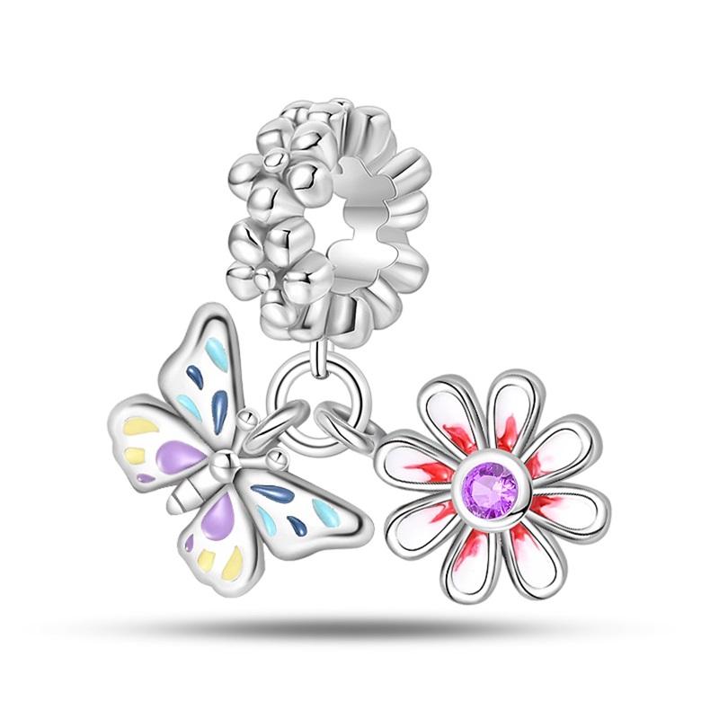 New 925 Sterling Silver Spring Tulip Pansy Flower Charms Bead Fit 925 Original Bracelets Fine DIY Jewelry Birthday Gift