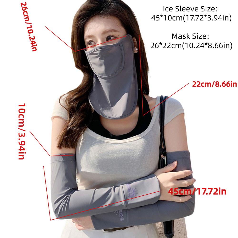 UV Protection Summer Sun Protection Set Breathable Dustproof Summer Ice Sleeve Solid Color Neck Protection Ice Silk Mask Riding