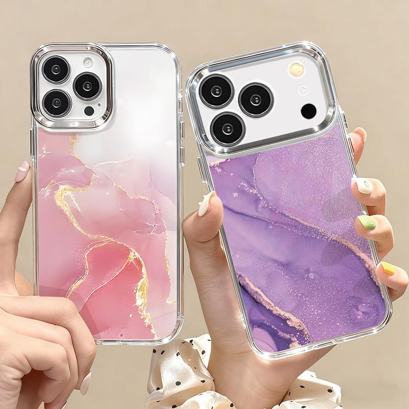 Чехол с узором «Золотой Мрамор» для iPhone 17 Pro Max Позолоченная Рамка Камеры Прозрачная Мягкая Крышка Для iPhone 16 15 14 13 Pro Max 11 16E 17E