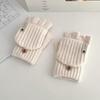 Women's Autumn/Winter Half-Finger Plush Flip Gloves: Warm Knitted, Cold-Proof, Cycling, Touchscreen Compatible