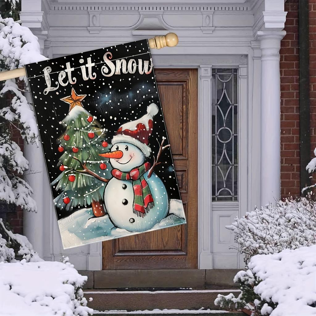 Snowman & Christmas Tree Polyester Garden Flag - Double-Sided Outdoor Yard Decoration, Seasonal Welcome Large Flag Without Electricity, Festive Home