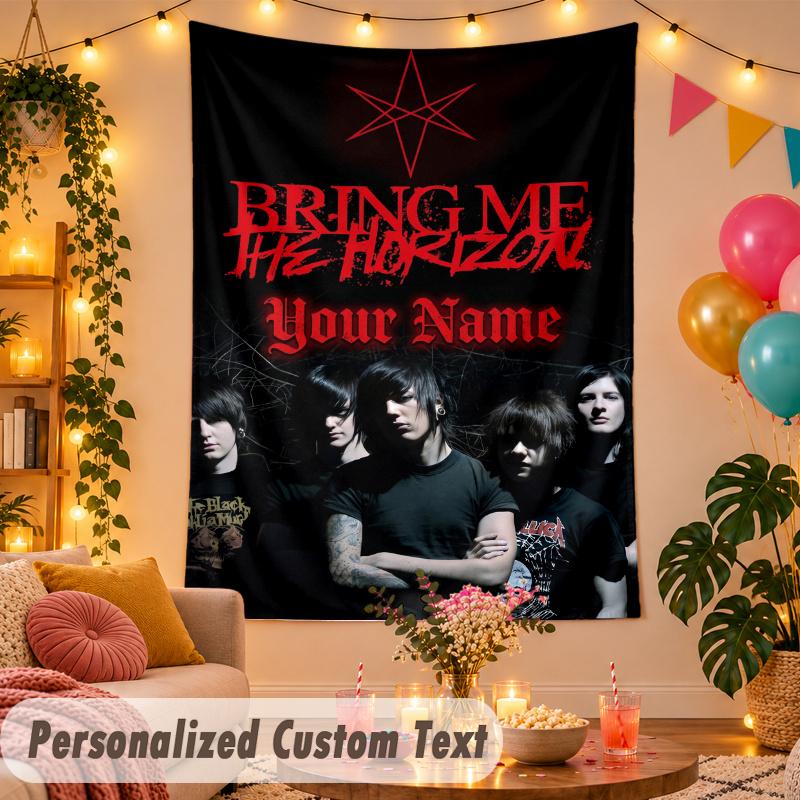 Bring Me the Horizon Personalized Wall Tapestry Custom Name Text Polyester Hanging Decor Home Room