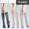 5 Pairs Women Stockings Ultra-thin See-through High Elasticity Anti-slip Solid Color Soft Breathable Quick Dry Lady Calf Length Long Socks