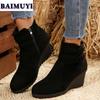 Women Wedges Snow Ankle Boots Suede High Heels Shoes 2025 Trend New Designer Winter Chelsea Boots Elegant Zip Pumps Mujer Botas