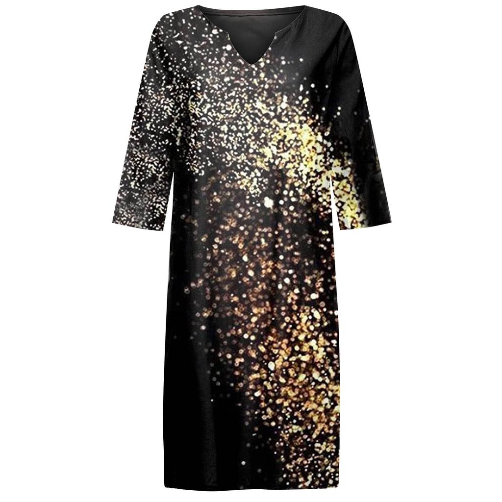 Женское свободное платье в народном стиле с v-образным вырезом и принтом больших размеров, повседневная талия, темперамент