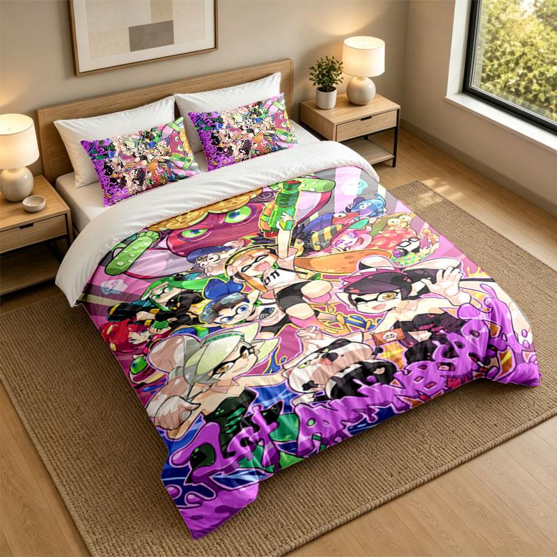 3-предметный комплект постельного бельяSplatoon Мягкая простыня и две наволочки Декор для спальни дома