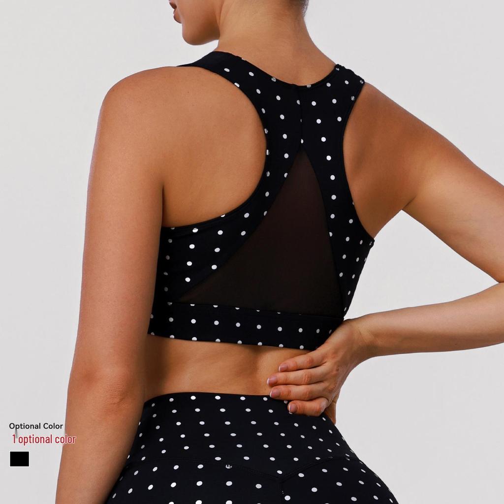 Спортивный бюстгальтер для йоги в горошек с перекрещенной спинкой, с сеткой, с мягкими чашечками, ударопрочный, для фитнеса