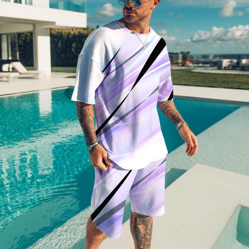 Абстрактный графический 3D-принт Мужские костюмы Футболки Шорты 2 предмета Новые комплекты Повседневный спортивный костюм Уличная одежда Свободный наряд Мужская одежда