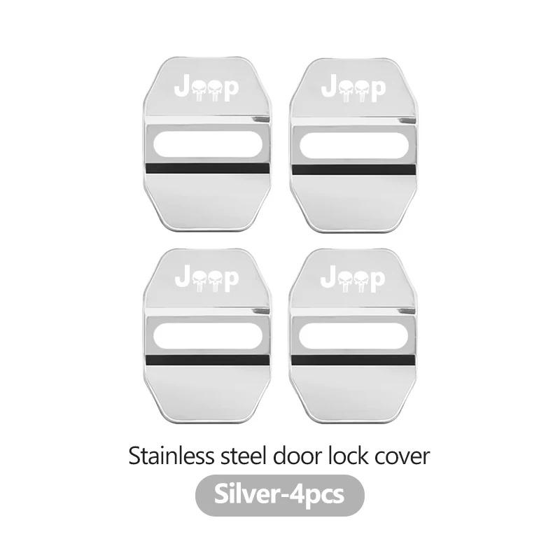 4Pcs Stainless Steel Car Door Lock Cap Cover for Jeep Renegade Wrangler JK Grand Cherokee Compass Patriot Liberty Auto Accessory