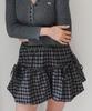 Cool Kitten Ribbon Plaid Balloon Skirt