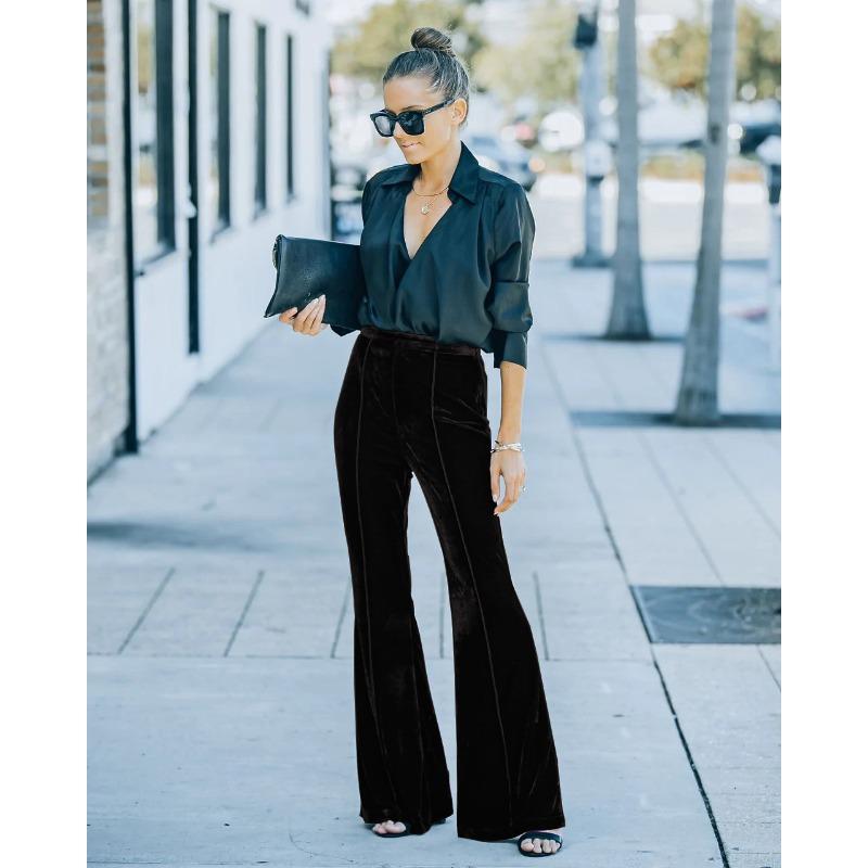 Осенне-зимние женские повседневные брюки Collage Golden Velvet с микроукороченными краями и высокой талией