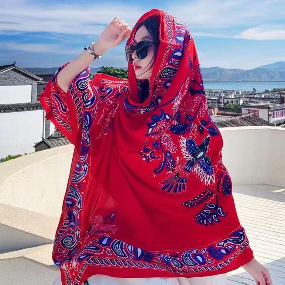 Соленое озеро Чака Туризм на Северо-Западе Этнический стиль Шарф Шелковый шарф Женский Летний Приморский Пляжный Платок Солнцезащитный Тонкий