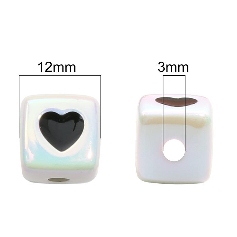 12mm Color-Plated 3D Heart Square Beads for DIY Hairpins & Bracelets