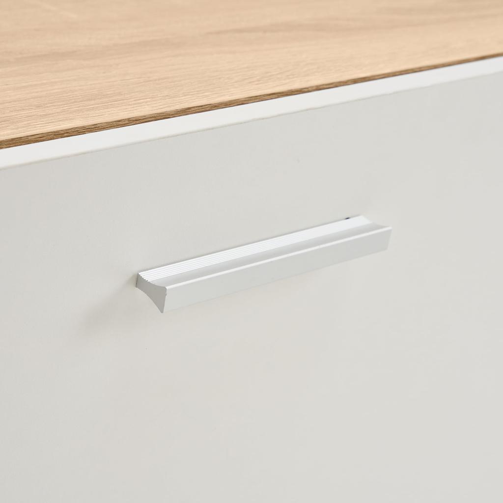 Living Room Wall Unit, Living Room Furniture Set, 1x TV Lowboard, Wall Shelf, Complete, Elegant Media Wall, Ample Storage Space, 60 Inch TVs, White & Wood Color