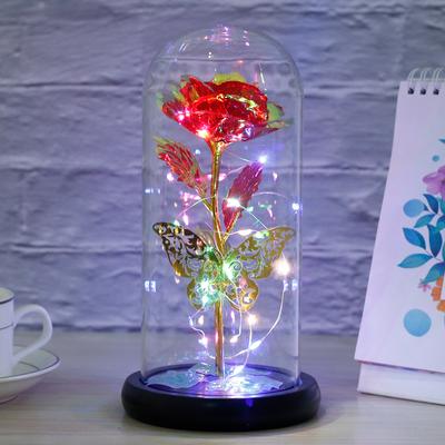 Искусственная роза, лампа Galaxy Rose с бабочкой и красочными розами, светодиодная лампа, искусственный цветок, подарок для женщин и девочек