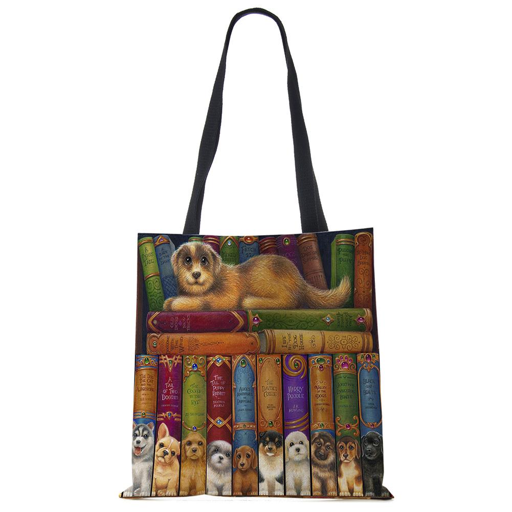 Женские дизайнерские большие сумки с принтом кота на заказ, льняная многоразовая сумка для покупок, сумки на плечо для женщин, 2020