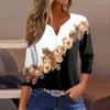 Women's T Shirt Tee Print Button  3/4 Sleeve Daily Weekend Fashion Basic V- Neck Regular Top
