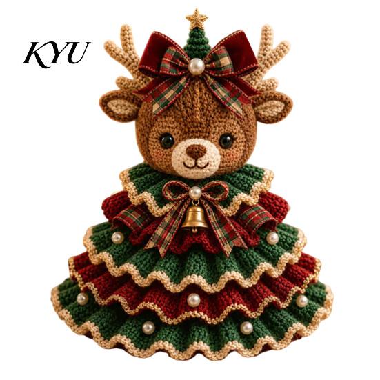 Step by Crochet Tutorial Animal Xmas Tree Kit, Christmas DIY Cute Parent Child Crafting Projects Highland Cow Forest Craft Kit for Beginners, Holiday